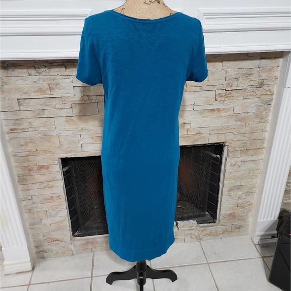 Eileen Fisher teal midi comfort stretch boho dress with pockets size MP PETITE - Picture 2 of 6